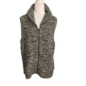Eileen Fisher XL Black & Cream Yak & Wool Blend Knit Vest Soft Cozy Quiet Luxury